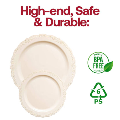 Ivory Vintage Round Plastic Dinnerware Value Set - 20 Sets