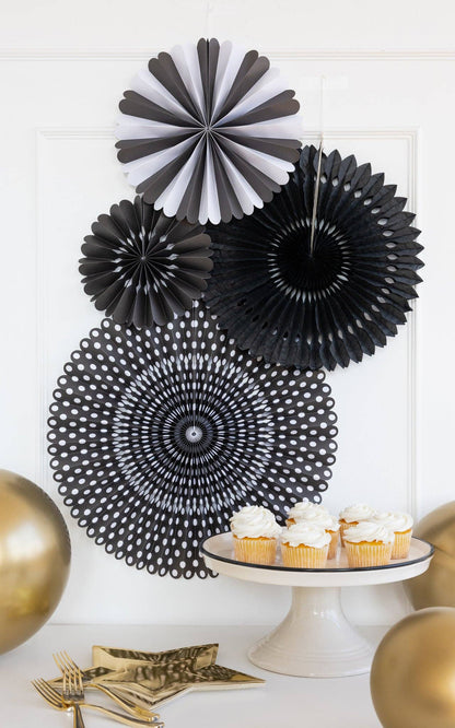 Black and White Party Paper Folding Fan Set