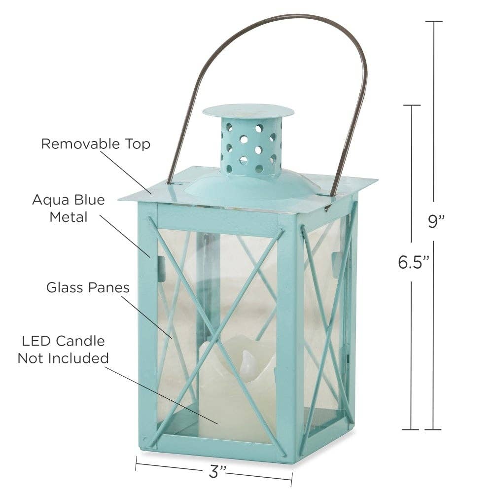 Luminous Blue Lantern Tea Light Holder - Medium