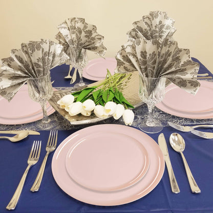 10" Pink Flat Round Plastic Dinner Plates - 10 pcs