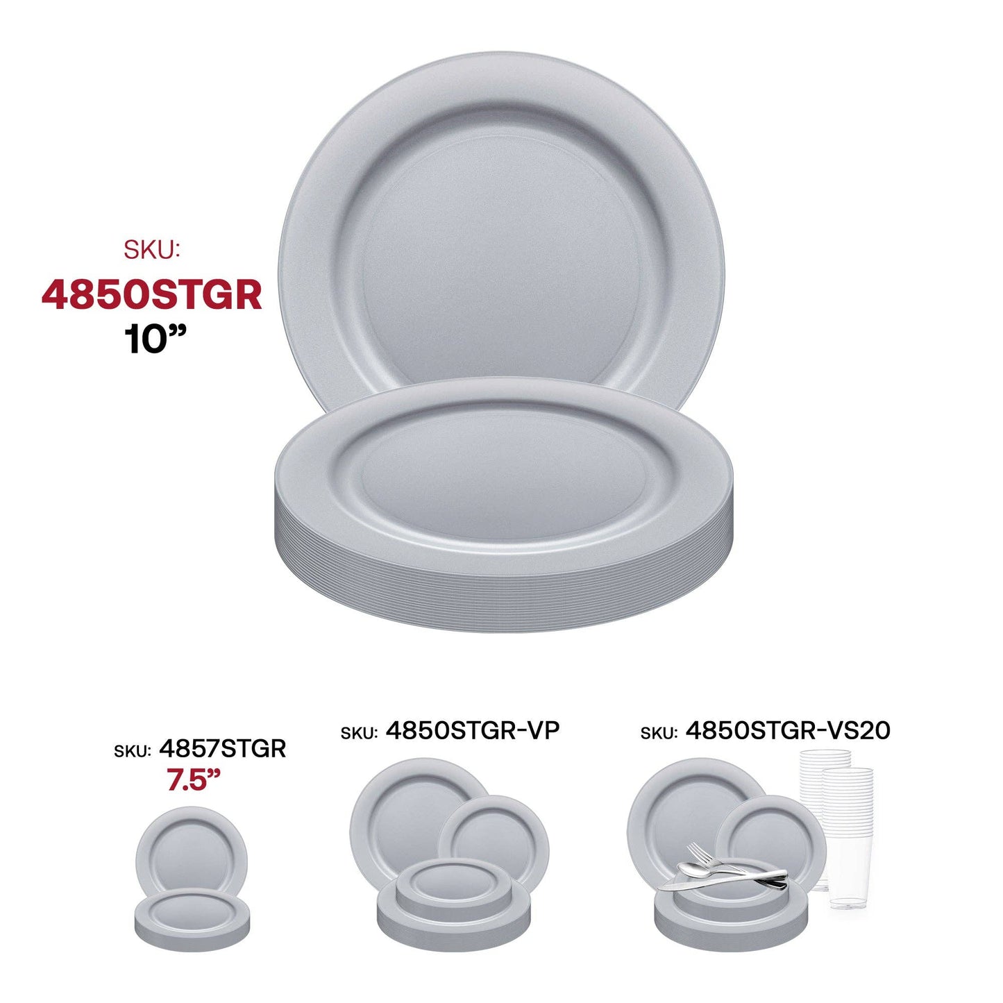 10" Matte Steel Gray Round Plastic Dinner Plates - 10 pcs