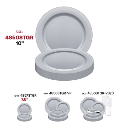 10" Matte Steel Gray Round Plastic Dinner Plates - 10 pcs
