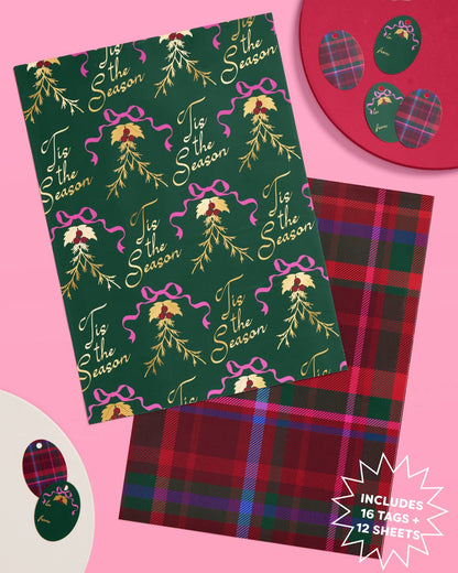 Tis the Season Wrapping Paper  12 sheets + 16 tags Christmas