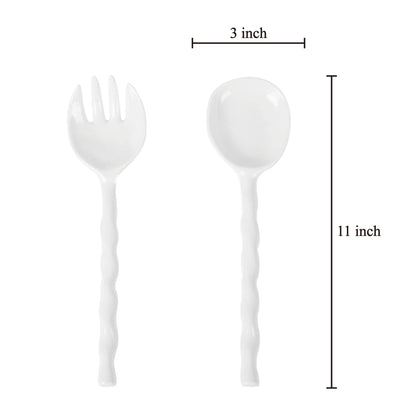 2-Piece White 11" Melamine Salad Server