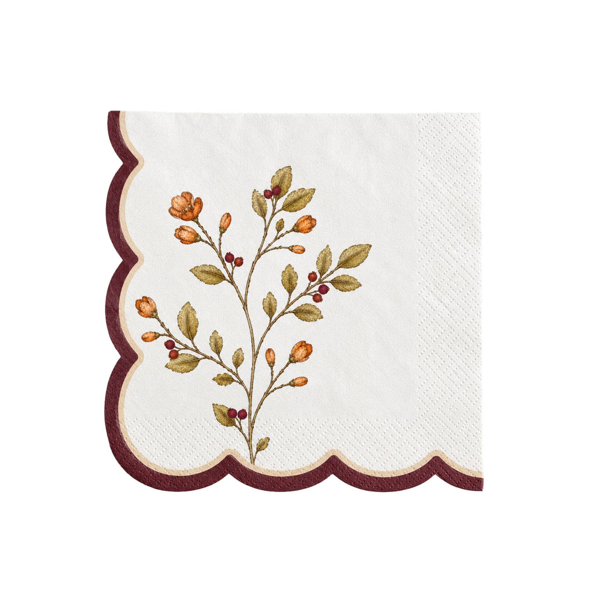 Mulberry Stem Scalloped Edge Cocktail Napkins
