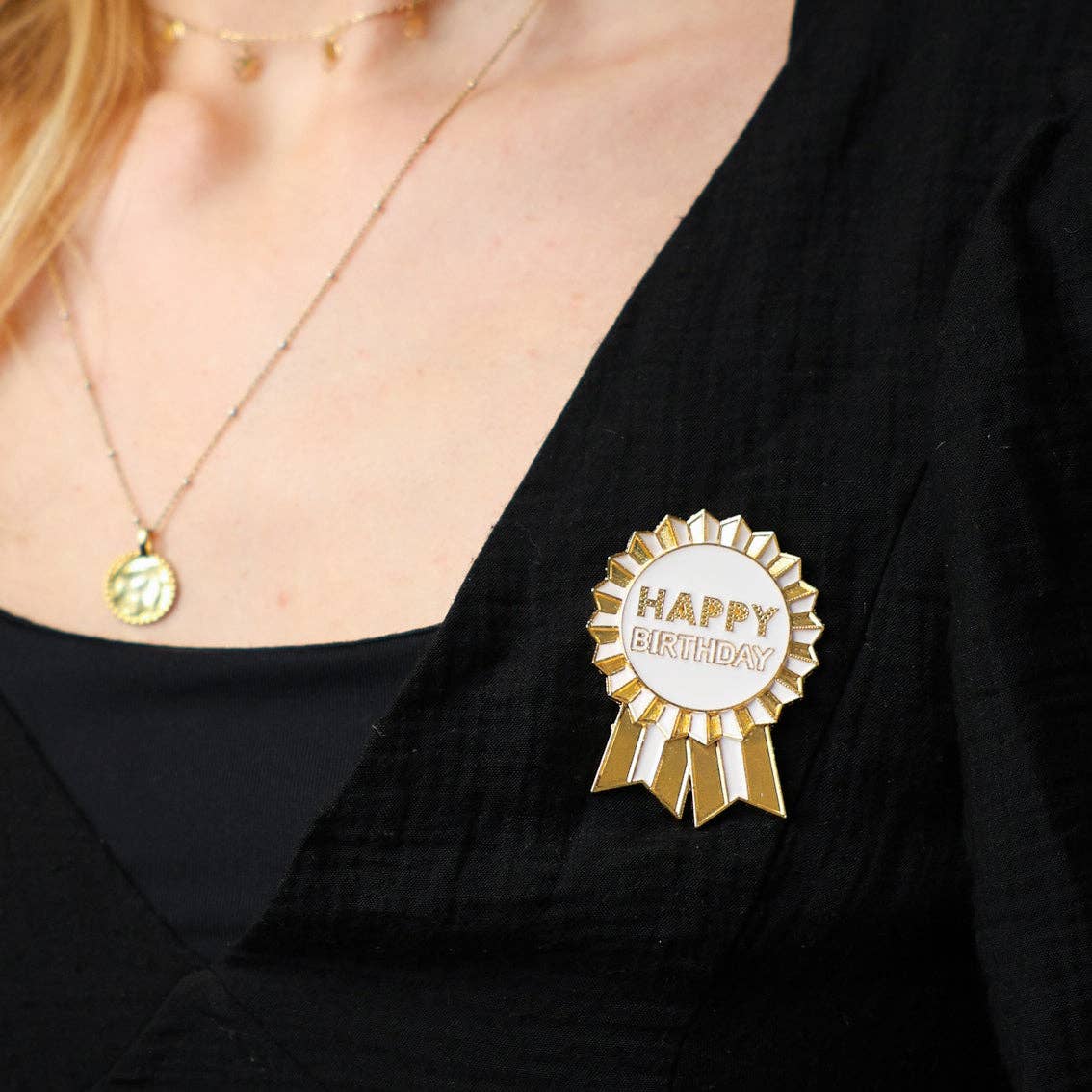 Gold Enamel Birthday Pin Badge