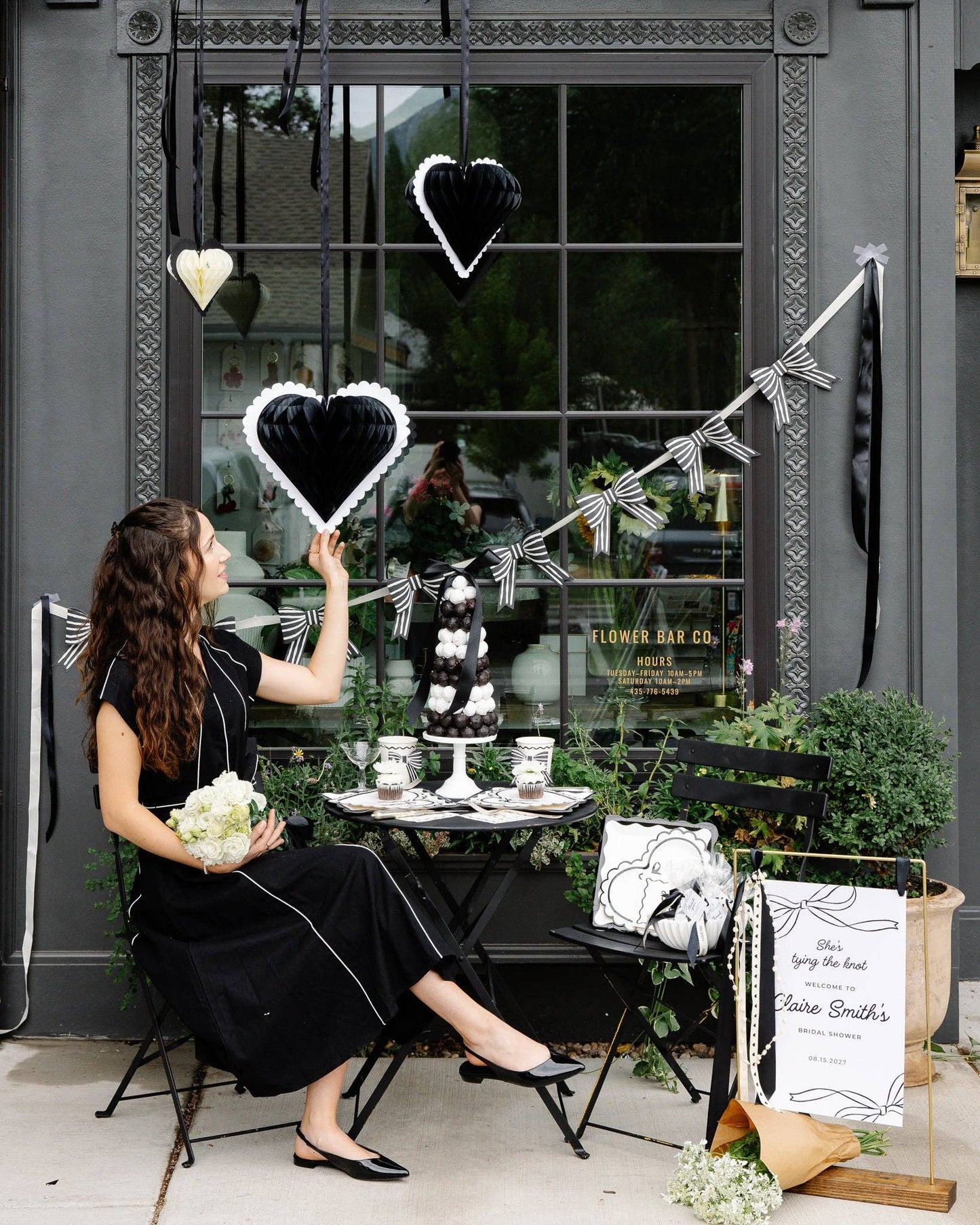Black and White Honeycomb Hanging Hearts