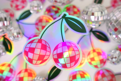 Disco Ball Cherries Holographic Sticker