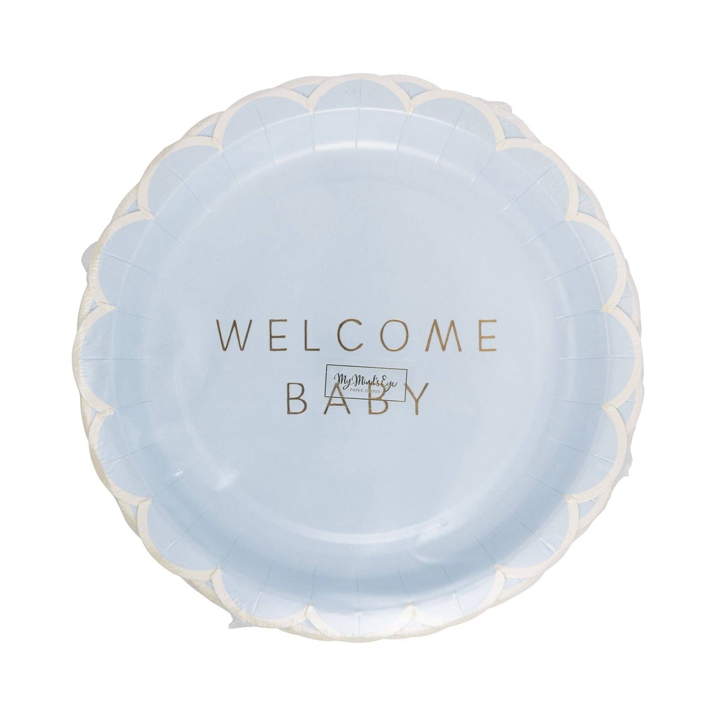 Welcome Baby Blue 9in Plates 8ct
