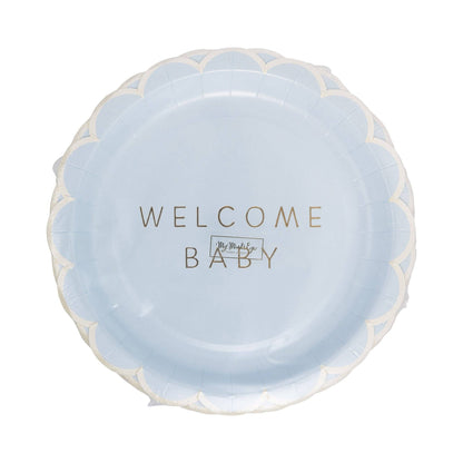 Welcome Baby Blue 9in Plates 8ct