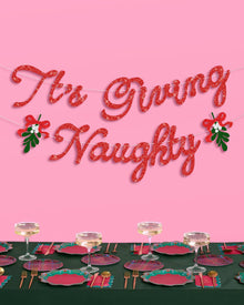 It's Giving Naughty Banner - red glitter 5' Christmas decor