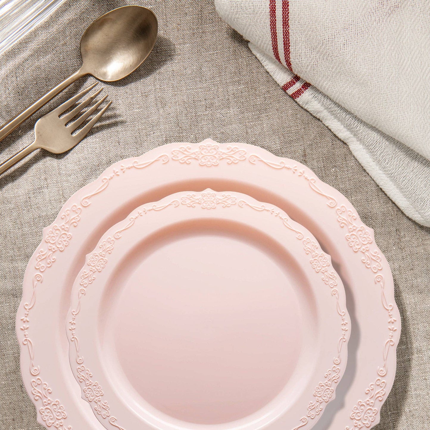 Pink Vintage Round Plastic Dinnerware Set