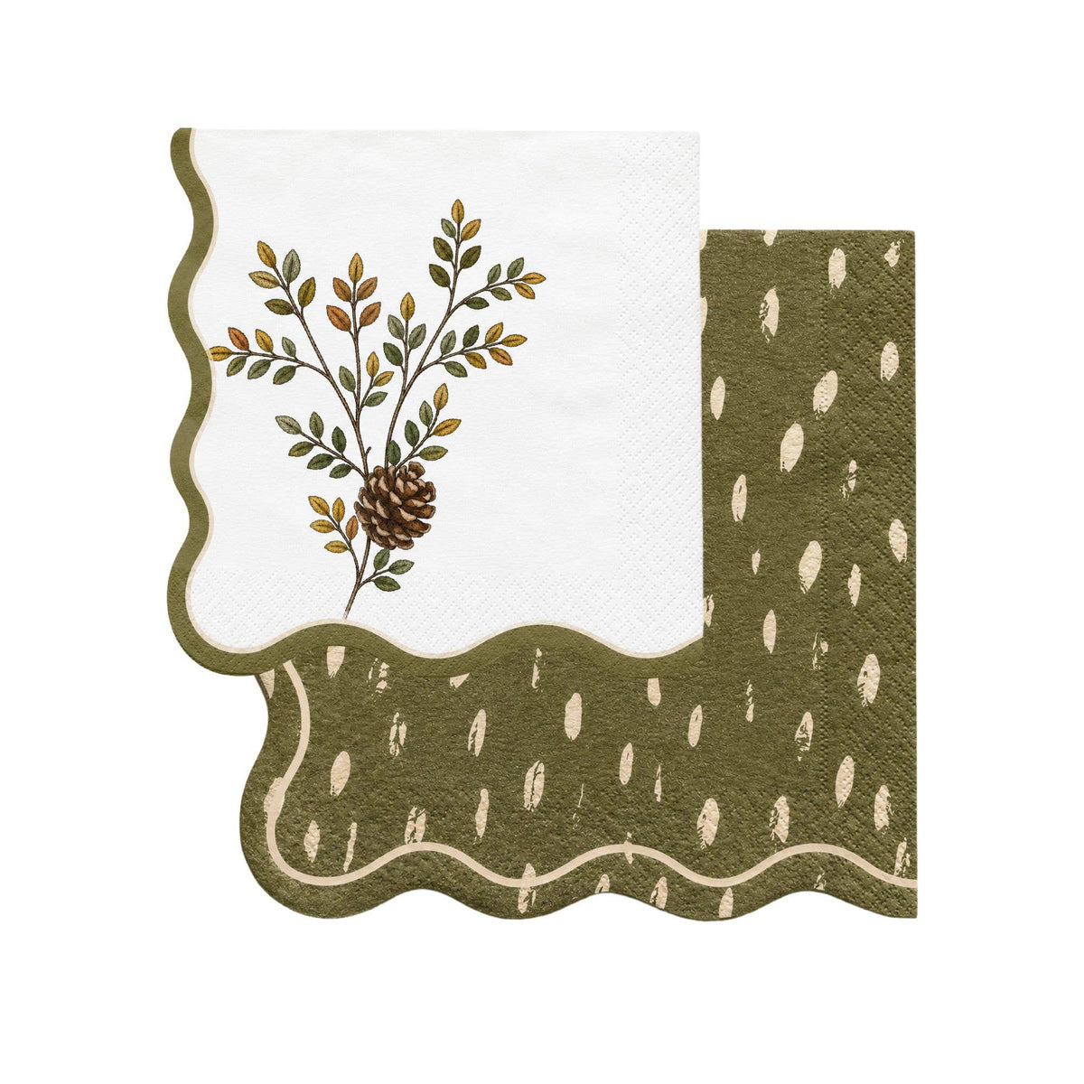 Evergreen Sprig Wavy Edge Cocktail Napkin