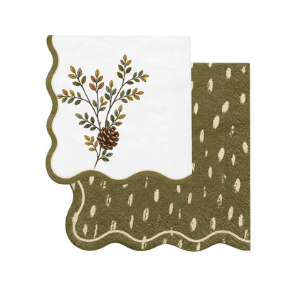 Evergreen Sprig Wavy Edge Cocktail Napkin