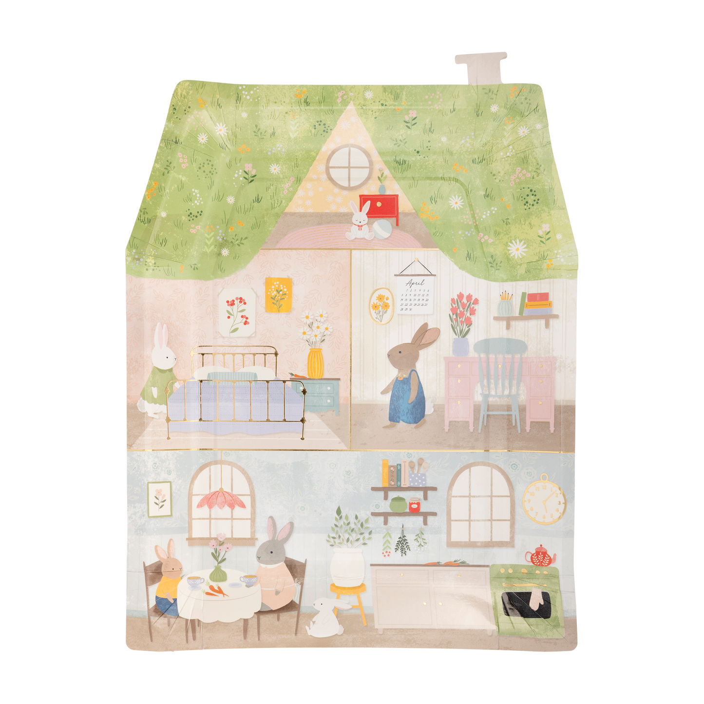 Bunny Cottage Shaped Paper Plates 8ct
