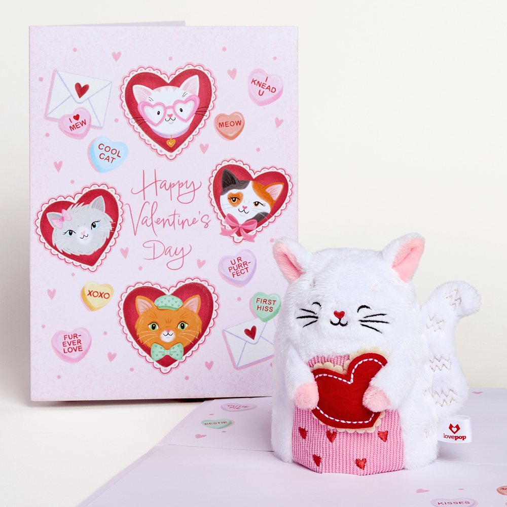 Happy Valentine's Day' Love Cat Plushpop 6x8" Pop-up Card