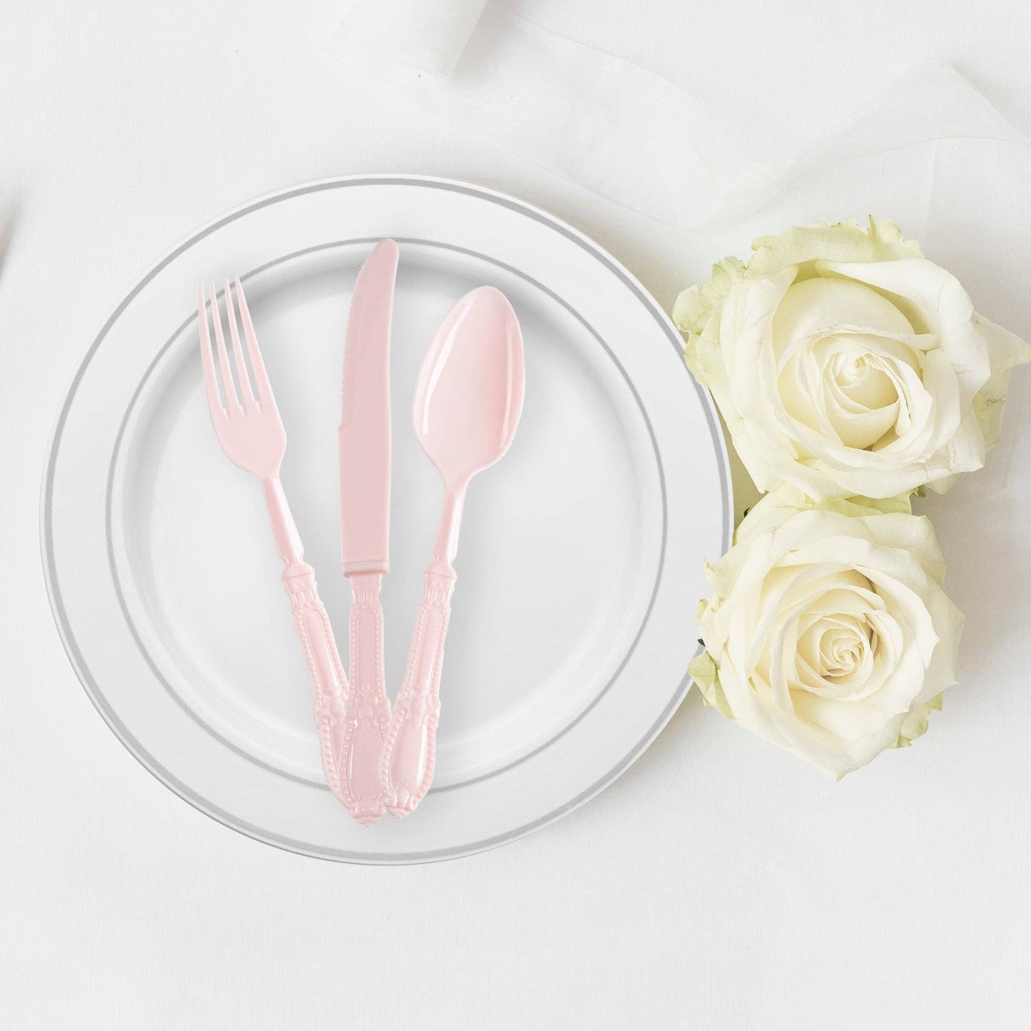 Pink Baroque Disposable Plastic Cutlery Set - 20 Guests