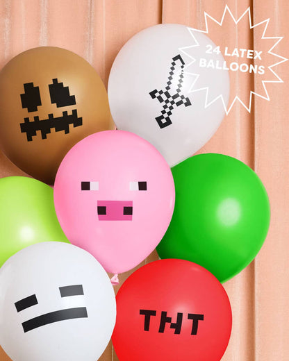 Pixel Minecraft Game Packaged Balloons 25ct