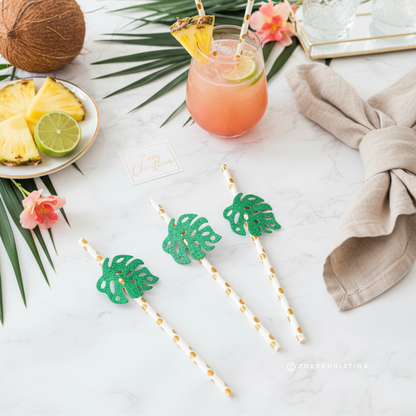 12 Pack - Tropical Leaf Paper straws