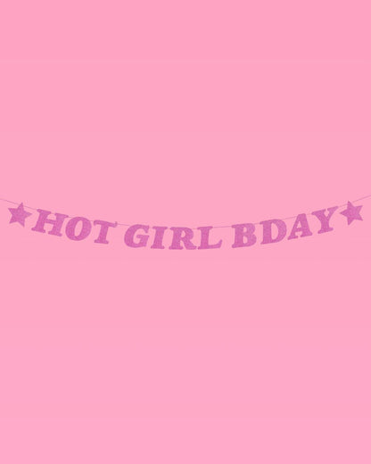 Hot Girl Birthday Glitter Banner