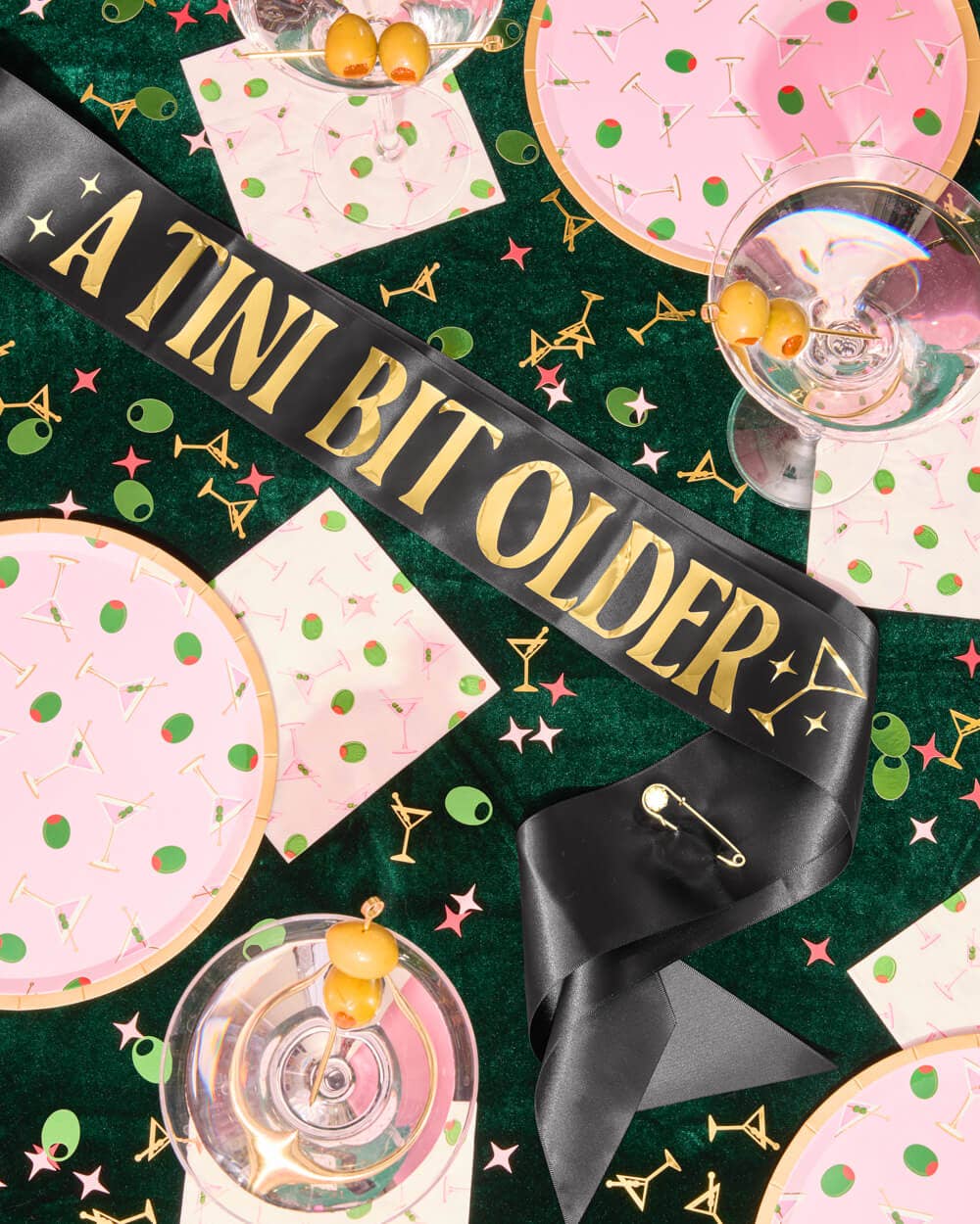 Tini Bit Older Sash - black satin sash, martini party