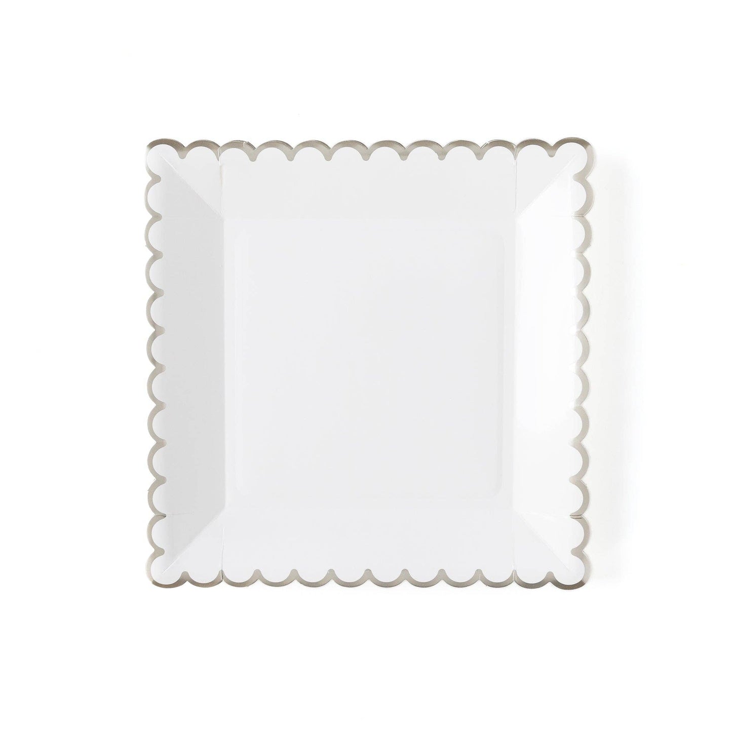 White Silver Scalloped 9in Plates 8ct