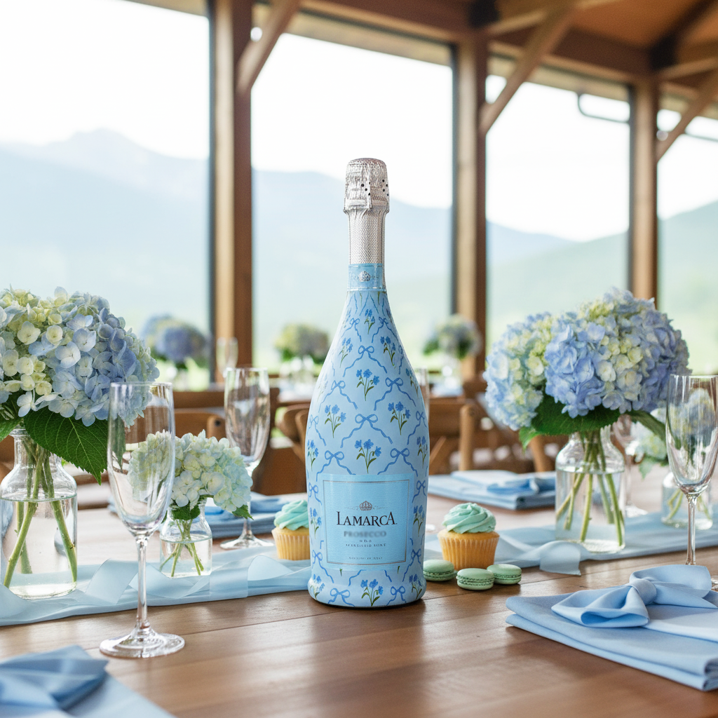 Beau Bottle Blue Bows and Blossoms - Prosecco Collection