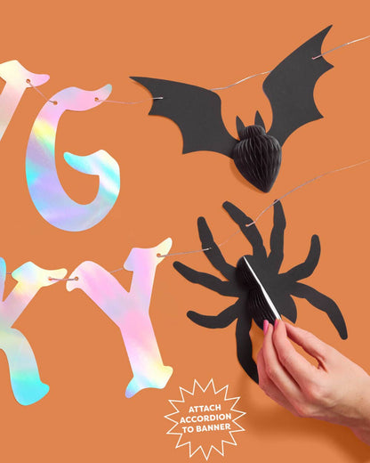 It's Giving Spooky Banner - iridescent foil banner, bats, halloween