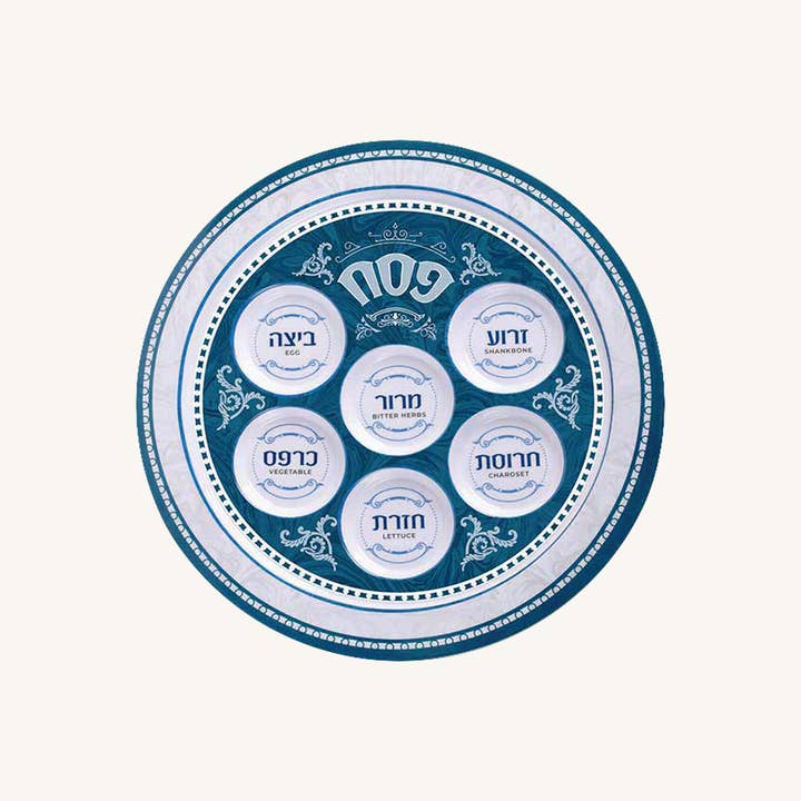 Melamine Passover Seder Plate - Blue & White - 12 Inch