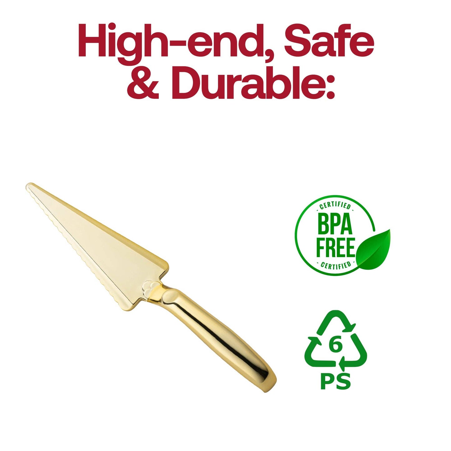 Shiny Gold Disposable Plastic Cake Cutters/Lifters - 5 pcs