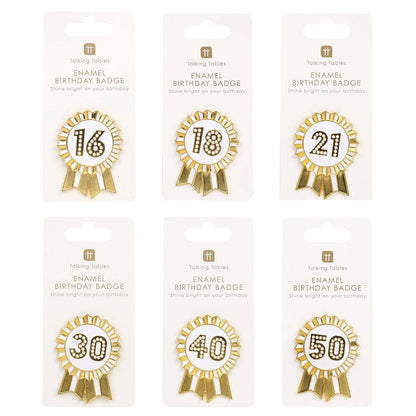 Gold Enamel Birthday Pin Badge