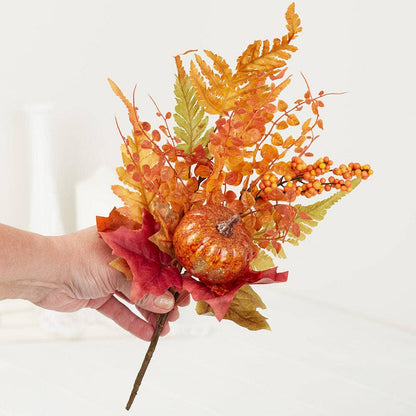 15" Artificial Autumn Leaves, Berries and Pumpkin Stem