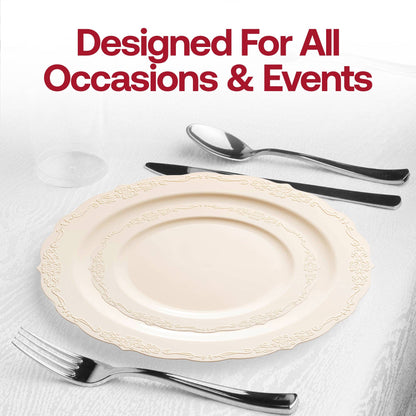 Ivory Vintage Round Plastic Dinnerware Value Set - 20 Sets