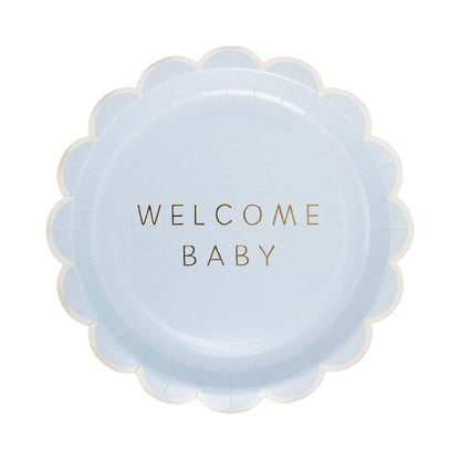 Welcome Baby Blue 9in Plates 8ct