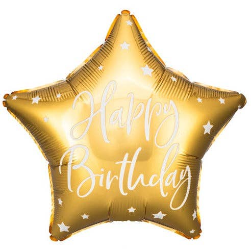 #075 Happy Birthday Gold Star 18in Balloon