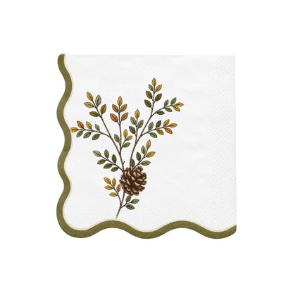 Evergreen Sprig Wavy Edge Cocktail Napkin