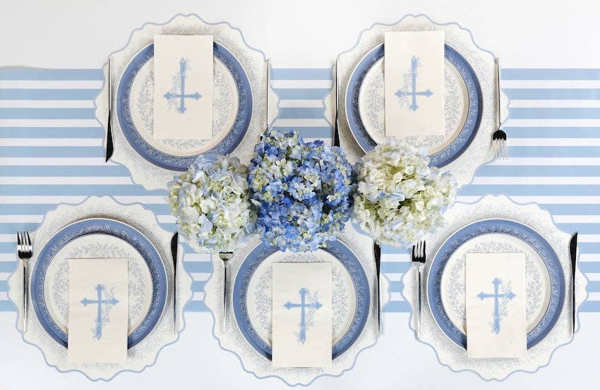 Light Blue Cross Floral Elegance Guest Towels 16ct