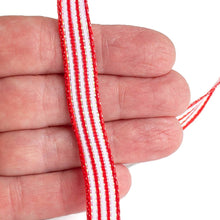 Red & White Ticking Wired Ribbons (6 Spools @ 10yds long)