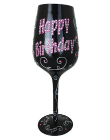 Wine Glass - Happy Birthday Black/Pink