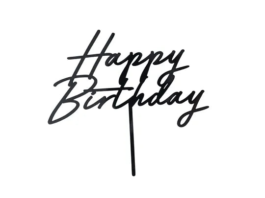 Happy Birthday Cake Topper Black Acrylic