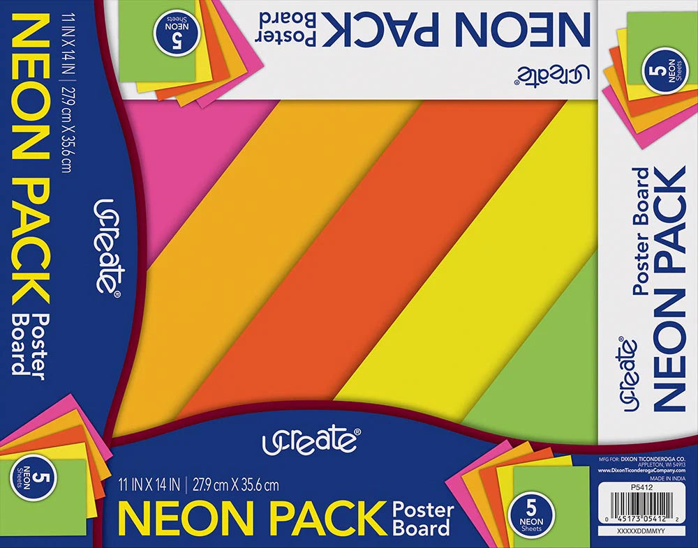 UCreate Poster Board, 5 count - Fluorescent Colors, 11" x 14"