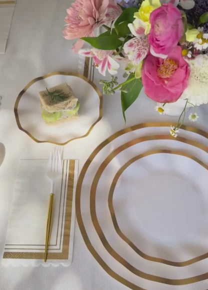 White and Gold Wavy 10.5in Dinner Plates 8ct