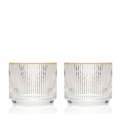 Meridian Crystal Gold Rimmed Lowball Tumblers 2ct