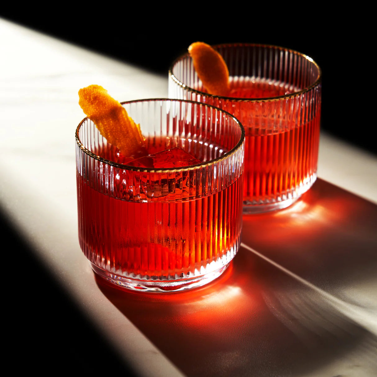 Meridian Crystal Gold Rimmed Lowball Tumblers 2ct